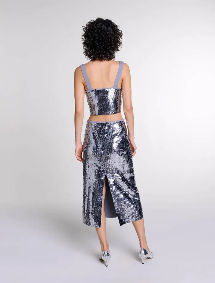 Tops and Shirts Women Maje Sequinned Knit Top Grey