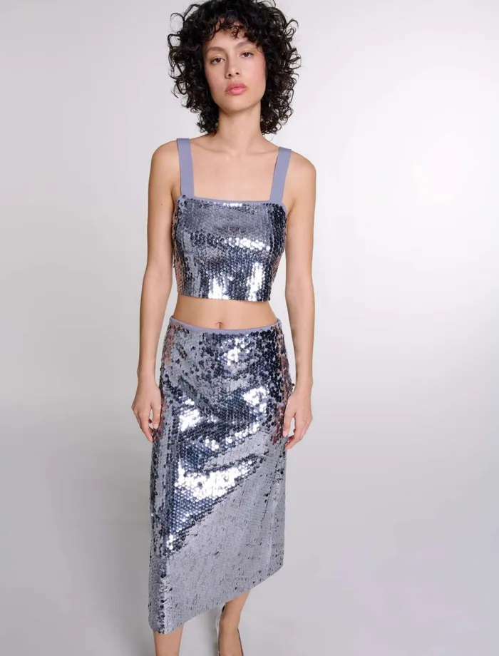 Tops and Shirts Women Maje Sequinned Knit Top Grey
