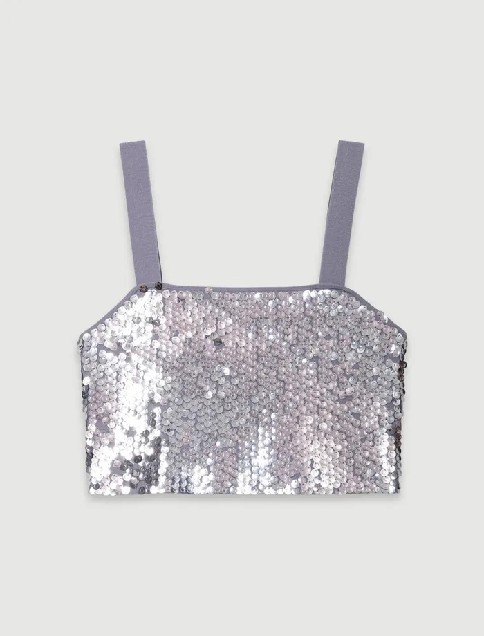 Tops and Shirts Women Maje Sequinned Knit Top Grey