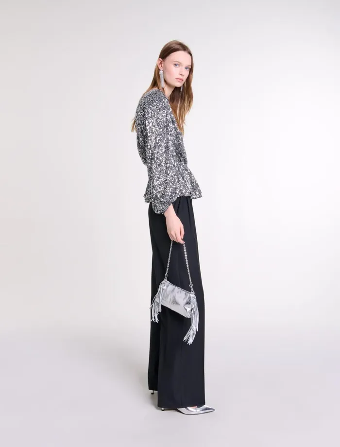 Tops and Shirts Women Maje Smocked Sequin Top Silver