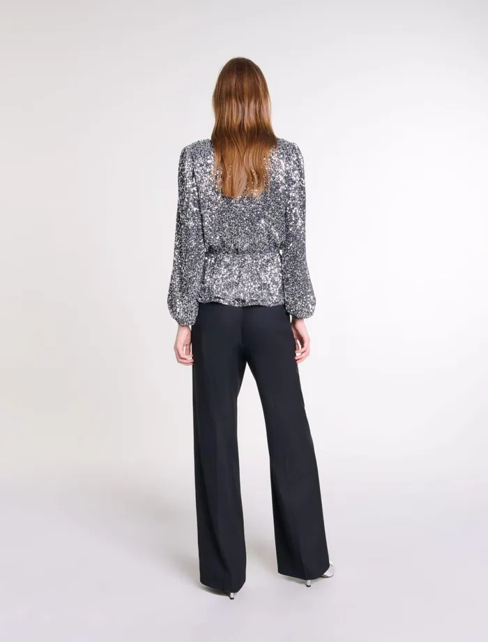 Tops and Shirts Women Maje Smocked Sequin Top Silver