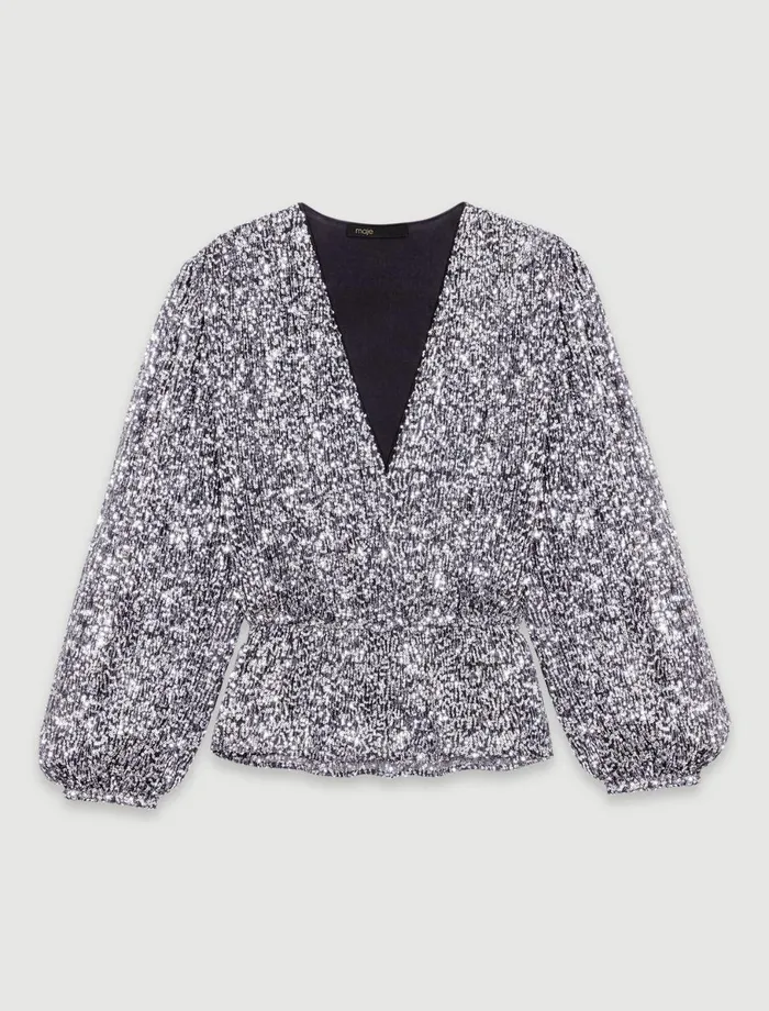 Tops and Shirts Women Maje Smocked Sequin Top Silver