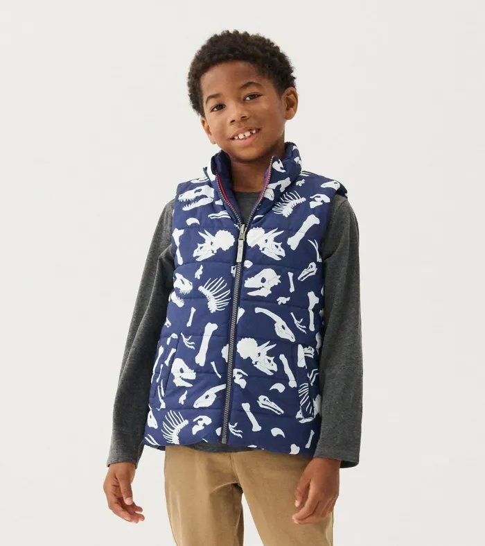 Tops Boys Hatley Boys Dino Fossils Reversible Quilted Vest