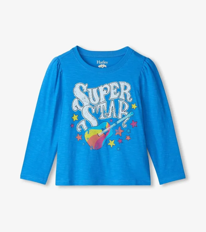 Tops Girls Hatley Girls Super Star Guitar Long Sleeve Graphic Tee