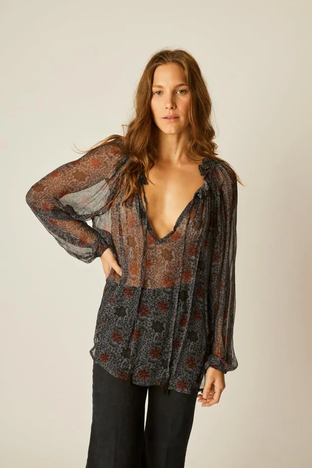 Tops Shop Natalie Martin PENNY BLOUSE Snowflake Steel Blue