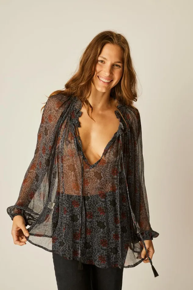 Tops Shop Natalie Martin PENNY BLOUSE Snowflake Steel Blue