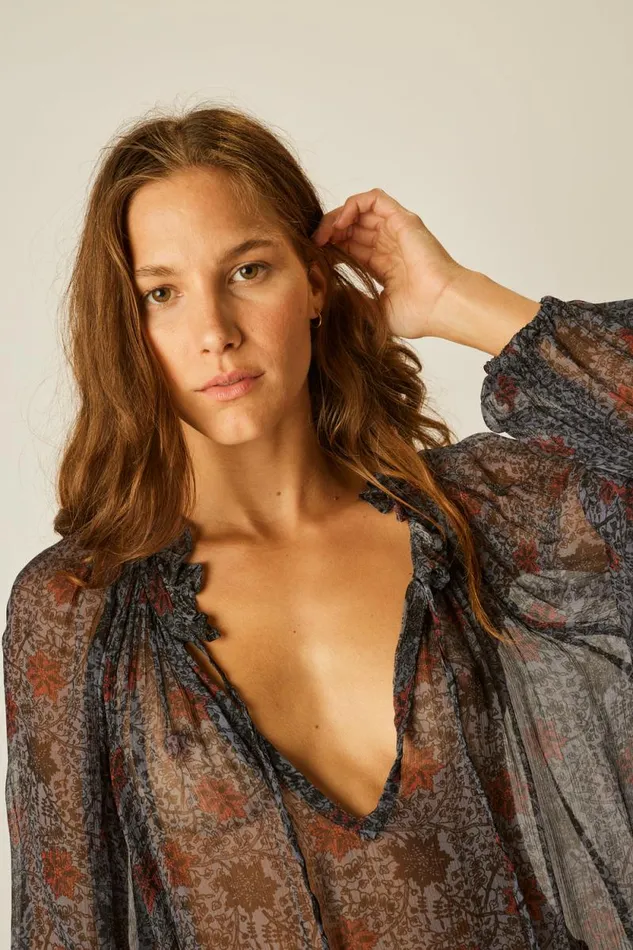 Tops Shop Natalie Martin PENNY BLOUSE Snowflake Steel Blue