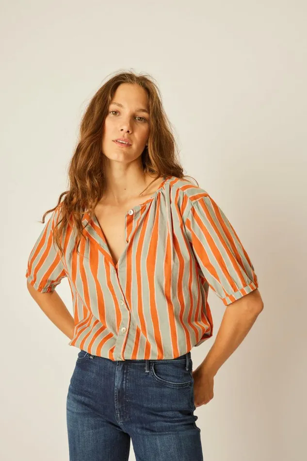 Tops Shop Natalie Martin VIOLET TOP Batik Stripe Sage