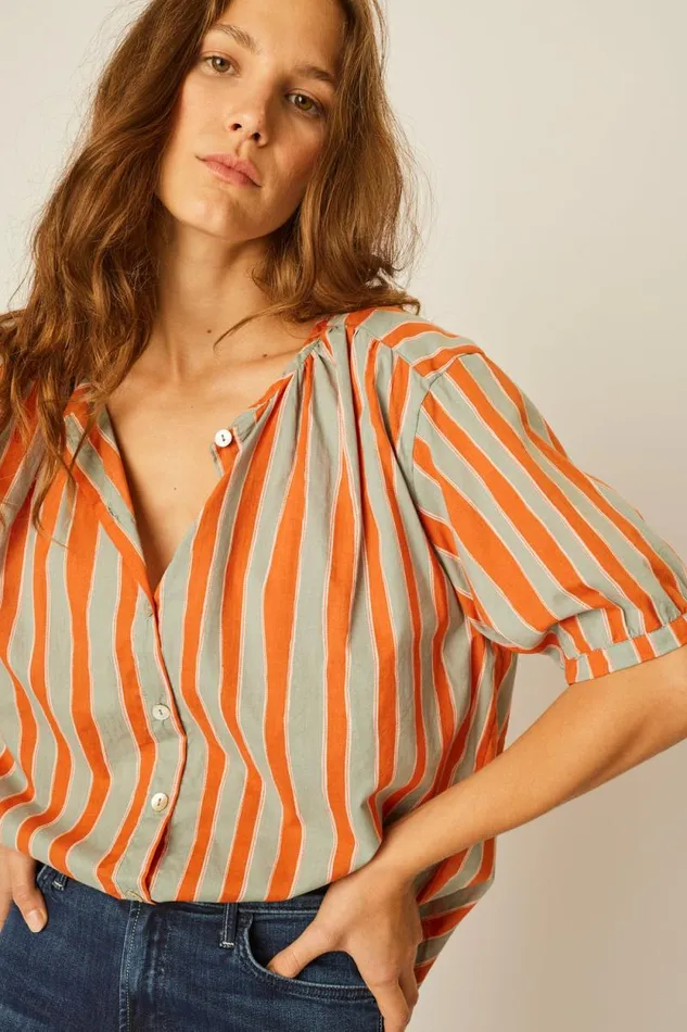 Tops Shop Natalie Martin VIOLET TOP Batik Stripe Sage