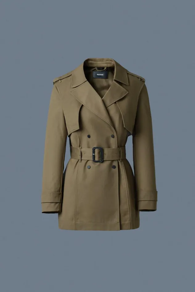Trenches and Raincoats Women Mackage ADVA MidLength Buckled Belt Trench Light Military Trenches and Raincoats Women Mackage ADVA MidLength Buckled Belt Trench Light Military