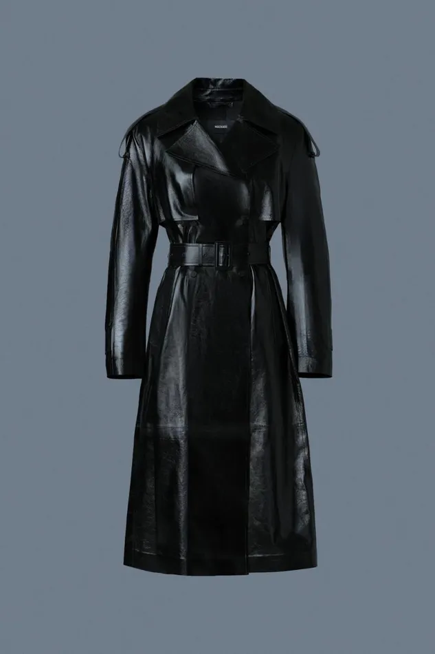 Trenches and Raincoats Women Mackage CARMELA Leather Trench With Belt Garnet