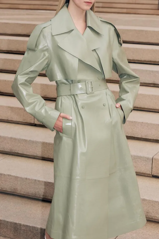 Trenches and Raincoats Women Mackage CARMELA Leather Trench With Belt Garnet
