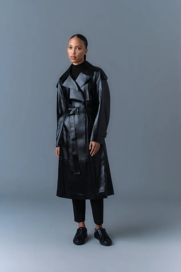 Trenches and Raincoats Women Mackage CARMELA Leather Trench With Belt Garnet
