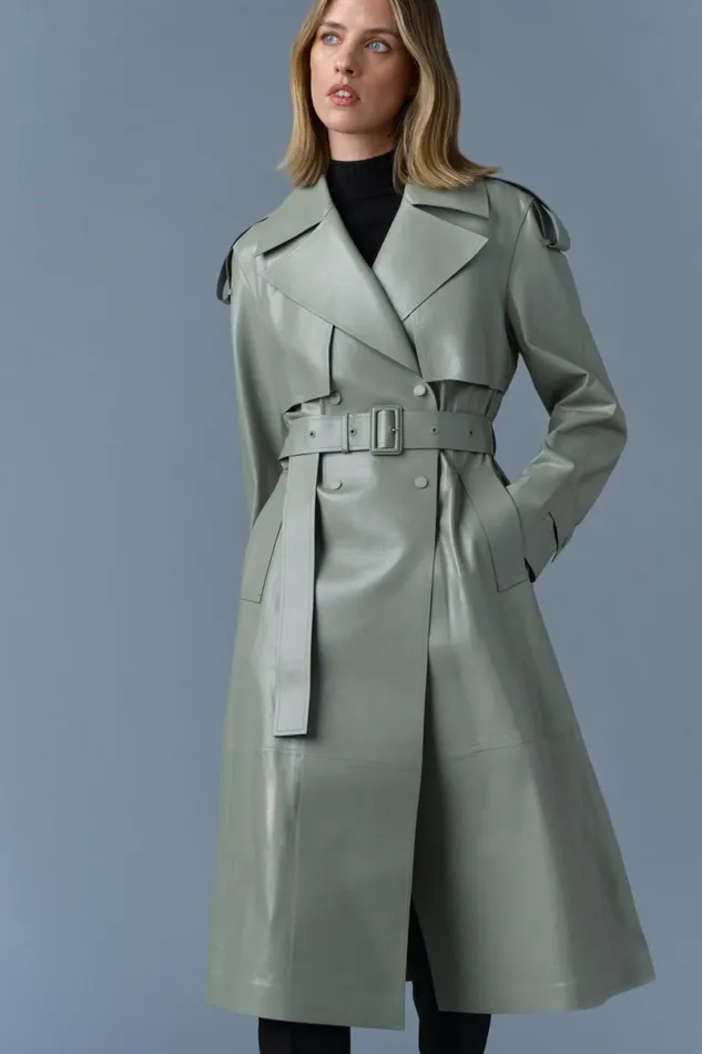 Trenches and Raincoats Women Mackage CARMELA Leather Trench With Belt Garnet
