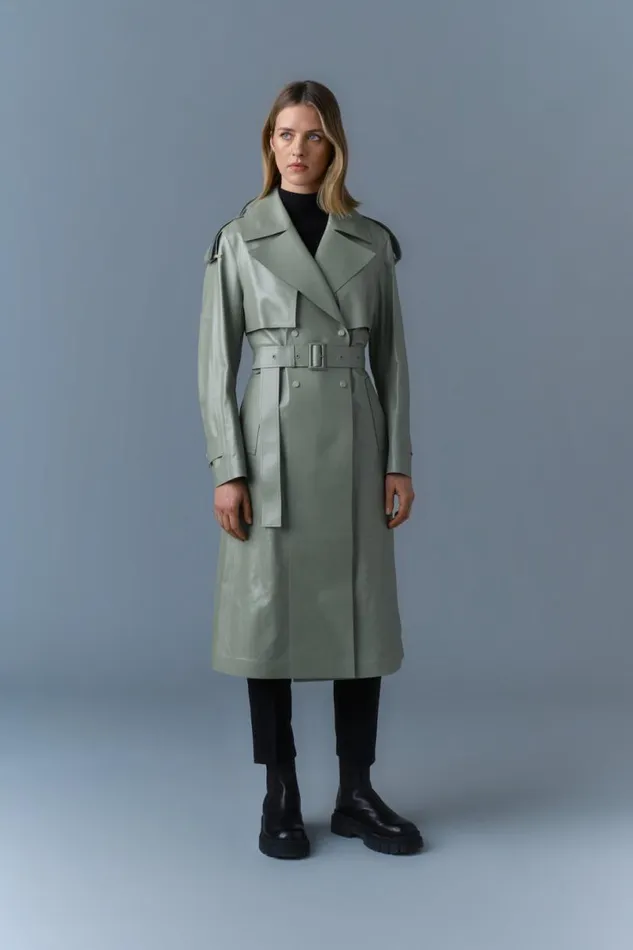 Trenches and Raincoats Women Mackage CARMELA Leather Trench With Belt Garnet