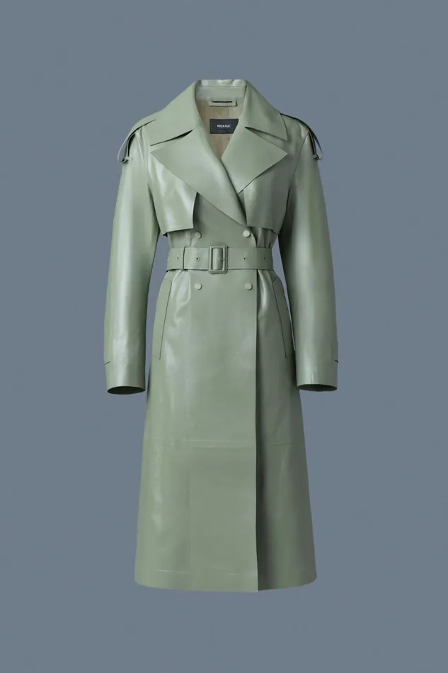 Trenches and Raincoats Women Mackage CARMELA Leather Trench With Belt Garnet