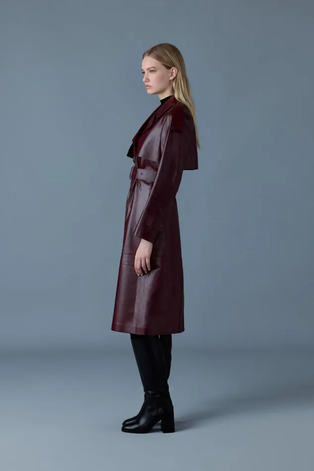 Trenches and Raincoats Women Mackage CARMELA Leather Trench With Belt Garnet