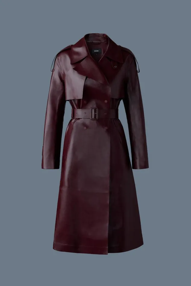 Trenches and Raincoats Women Mackage CARMELA Leather Trench With Belt Garnet