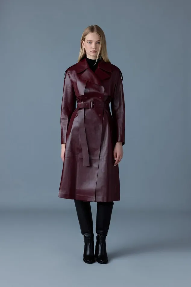 Trenches and Raincoats Women Mackage CARMELA Leather Trench With Belt Garnet