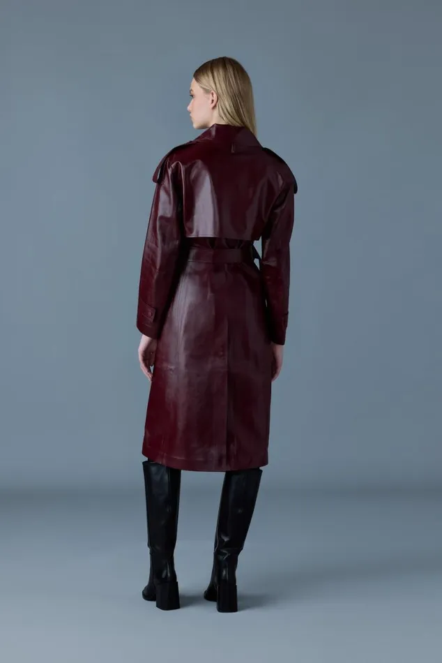 Trenches and Raincoats Women Mackage CARMELA Leather Trench With Belt Garnet