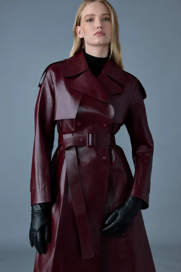 Trenches and Raincoats Women Mackage CARMELA Leather Trench With Belt Garnet