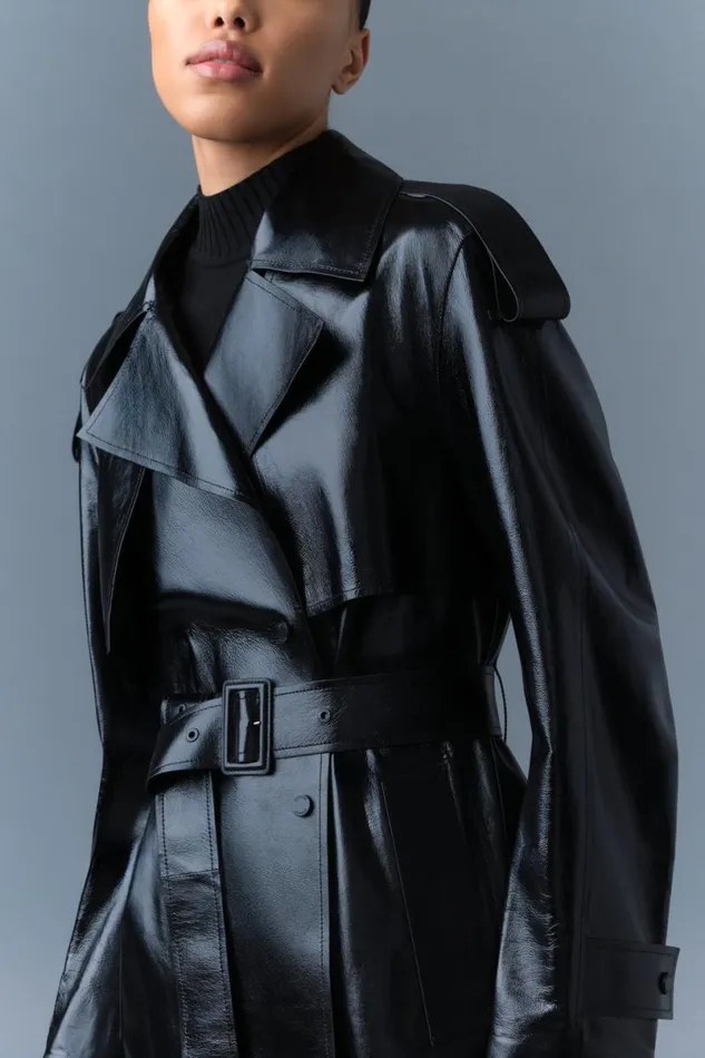 Trenches and Raincoats Women Mackage CARMELA Leather Trench With Belt Garnet