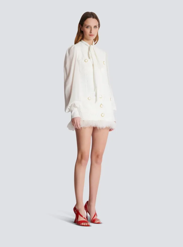 Tweed Dress With Pussybow Collar White Women Balmain Dresses