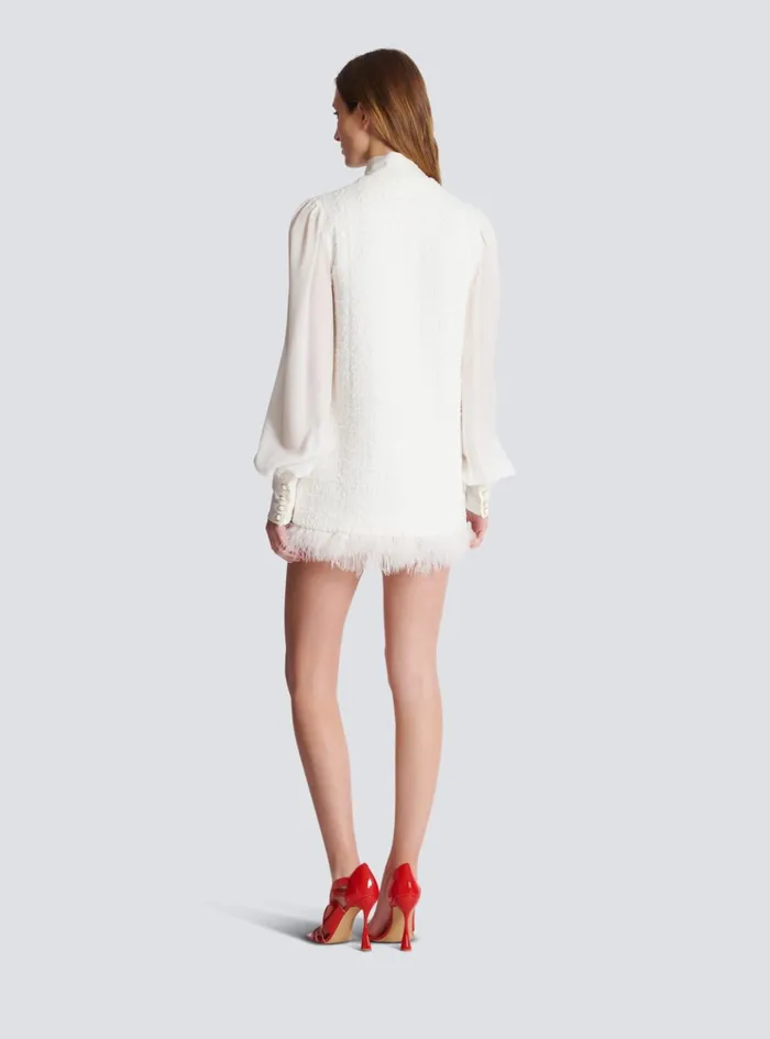 Tweed Dress With Pussybow Collar White Women Balmain Dresses