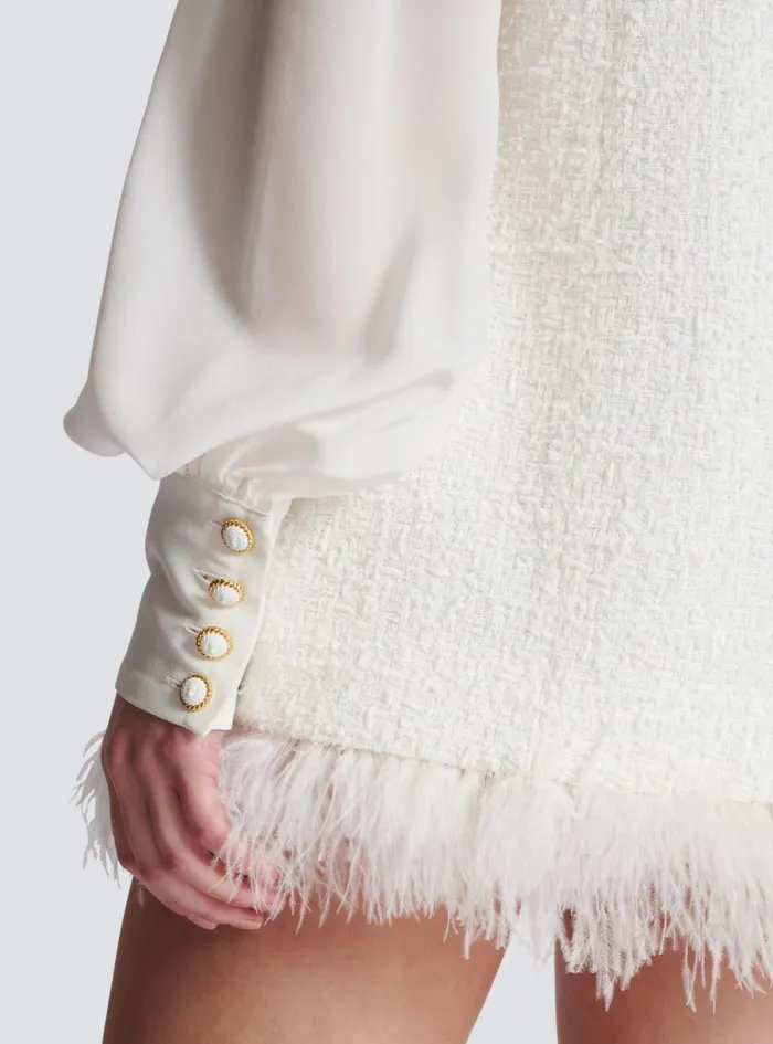 Tweed Dress With Pussybow Collar White Women Balmain Dresses