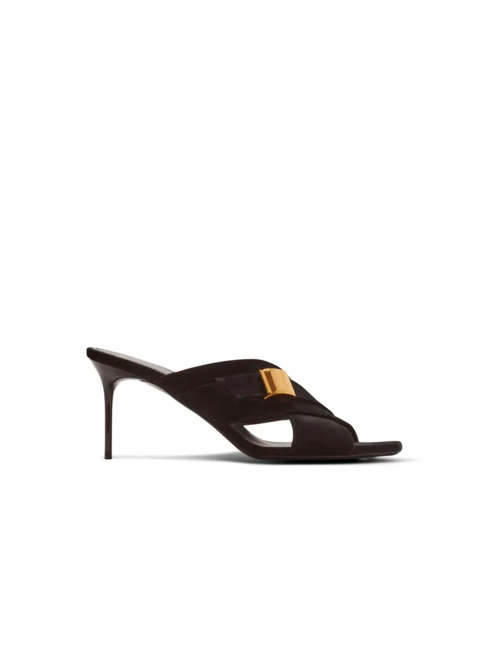 Uma Mules In Suede Leather Black Women Balmain High Heels and Pumps