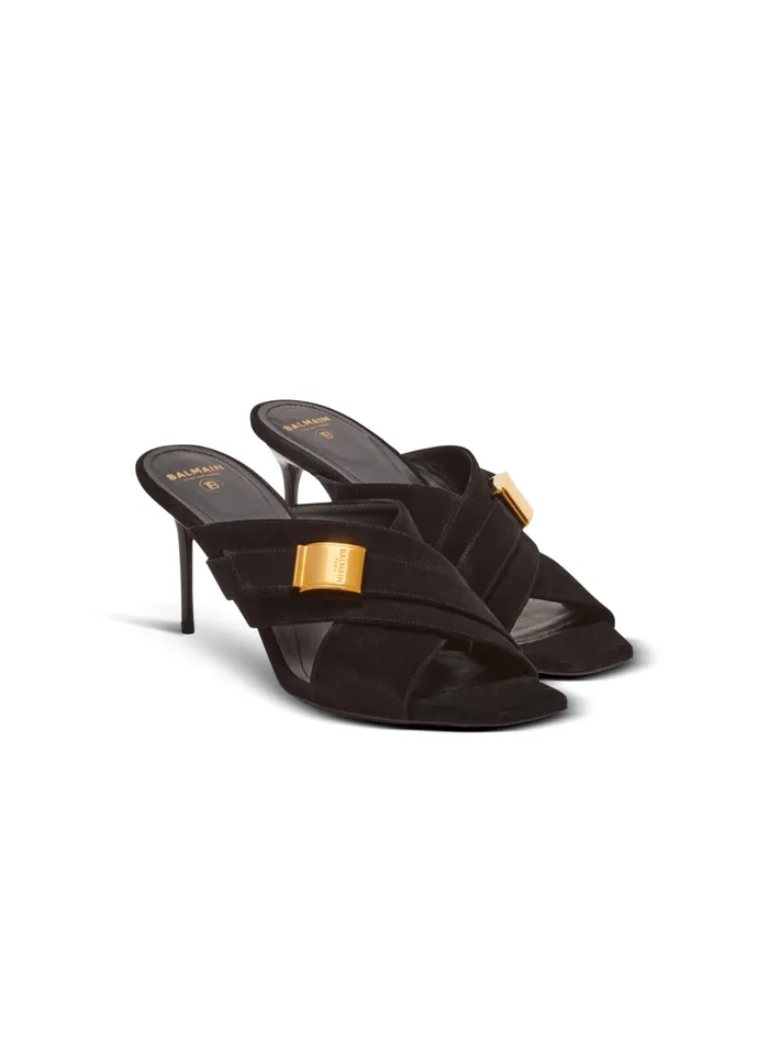 Uma Mules In Suede Leather Black Women Balmain High Heels and Pumps