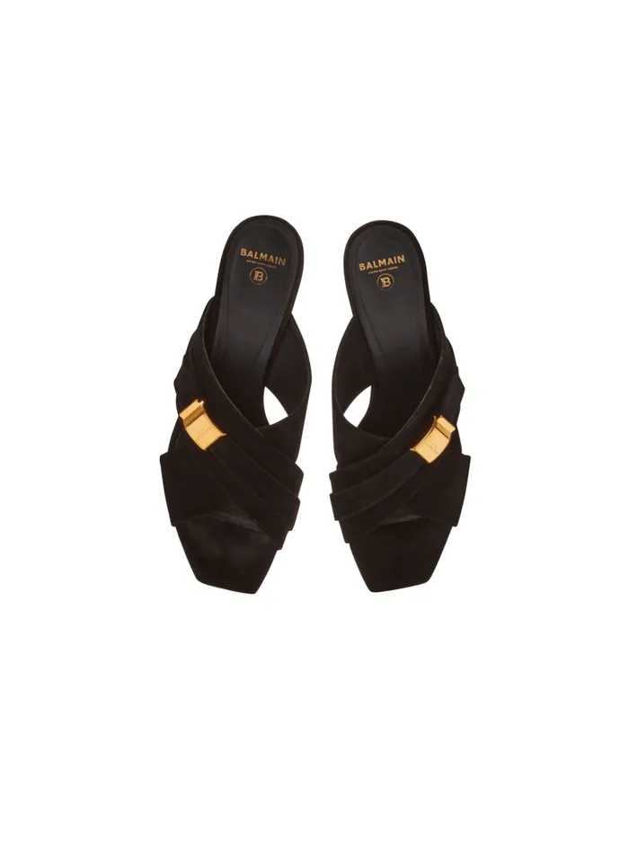 Uma Mules In Suede Leather Black Women Balmain High Heels and Pumps