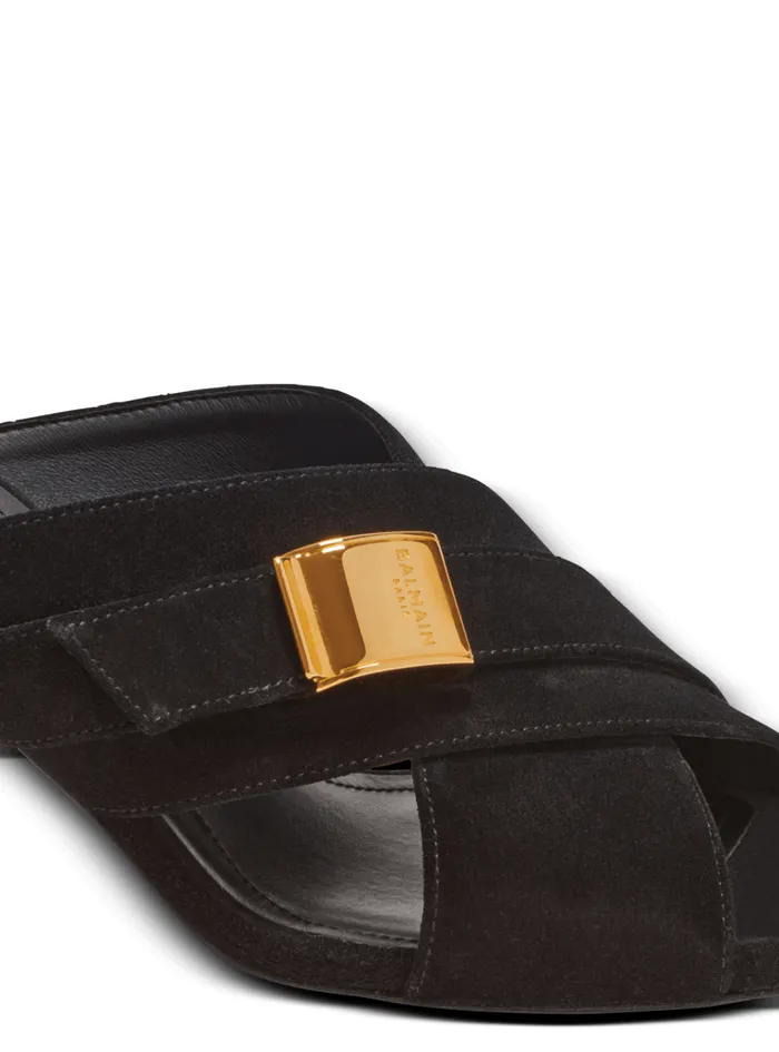 Uma Mules In Suede Leather Black Women Balmain High Heels and Pumps