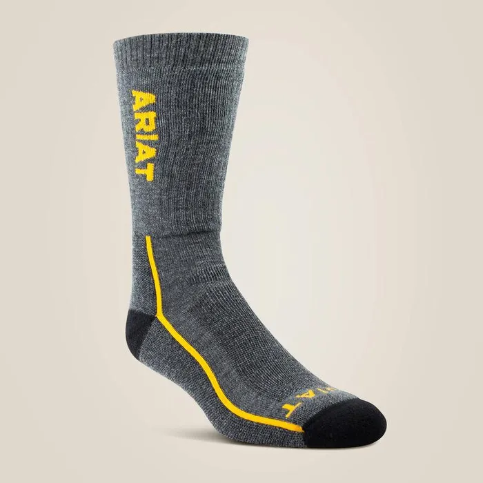 Unisex Socks Ariat Midweight Merino Wool Performance Work Sock Grey