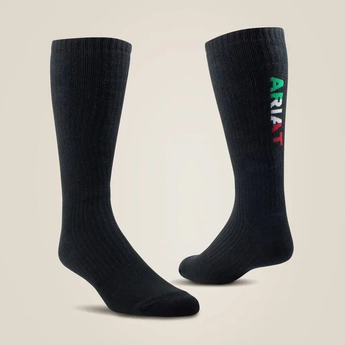 Unisex Socks Ariat Premium Ringspun Cotton Mid Calf Mexico Work Sock 3 Pair Pack Black