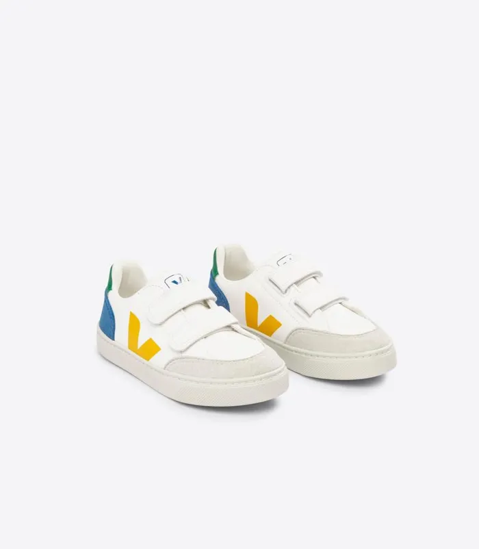 VEJA V12 Kids V12 LEATHER WHITE MULTICO INDIGO