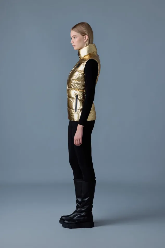 Vests Women Mackage GISELAM Metallic Laminate Light Down Vest Gold