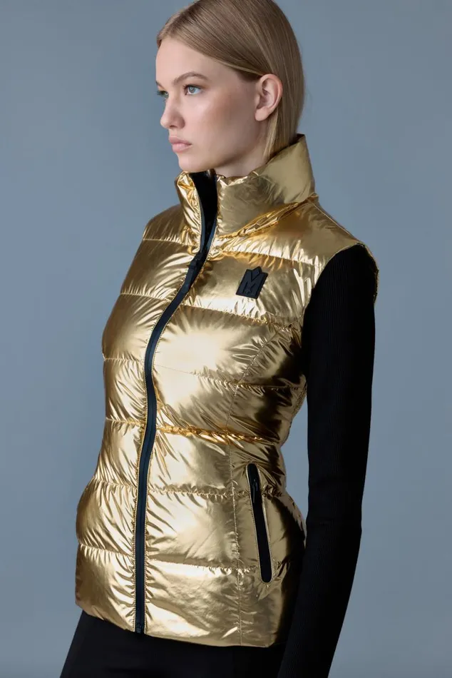 Vests Women Mackage GISELAM Metallic Laminate Light Down Vest Gold Vests Women Mackage GISELAM Metallic Laminate Light Down Vest Gold