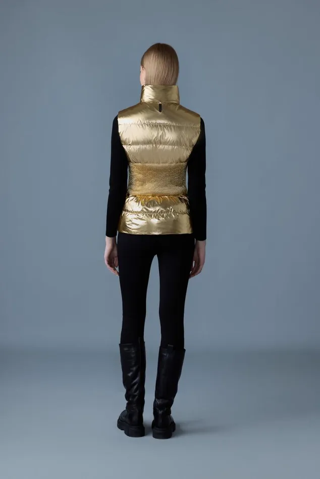 Vests Women Mackage GISELAM Metallic Laminate Light Down Vest Gold Vests Women Mackage GISELAM Metallic Laminate Light Down Vest Gold
