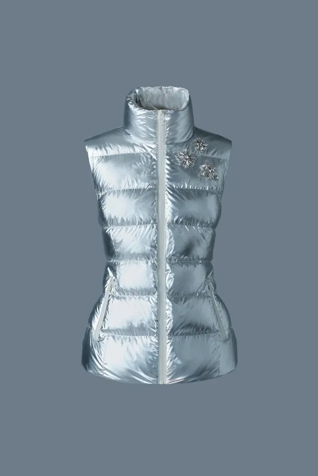 Vests Women Mackage GISELAM Metallic Laminate Light Down Vest Gold Vests Women Mackage GISELAM Metallic Laminate Light Down Vest Gold