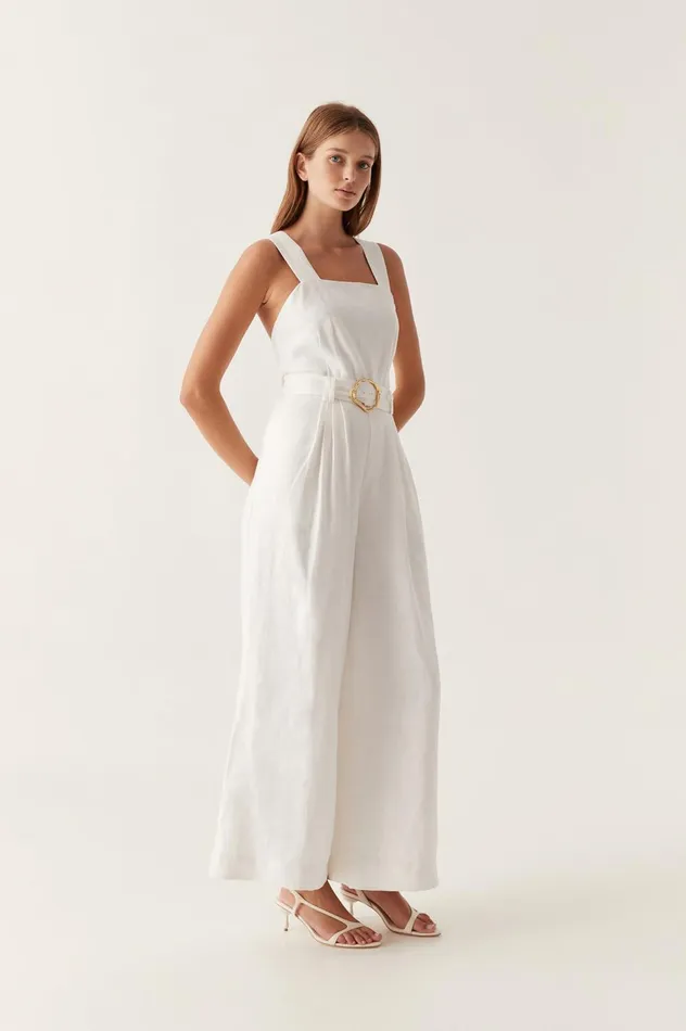 Vista Cross Back Pocket Jumpsuit Ivory Women Aje Jumpsuits 038 Playsuits