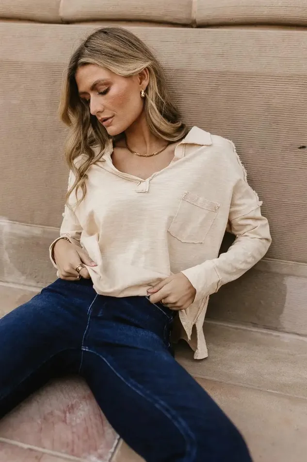 Vittoria Oversized Top In Natural Natural Women Bohme Tees and Tanks