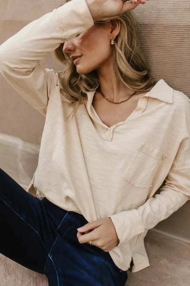 Vittoria Oversized Top In Natural Natural Women Bohme Tees and Tanks