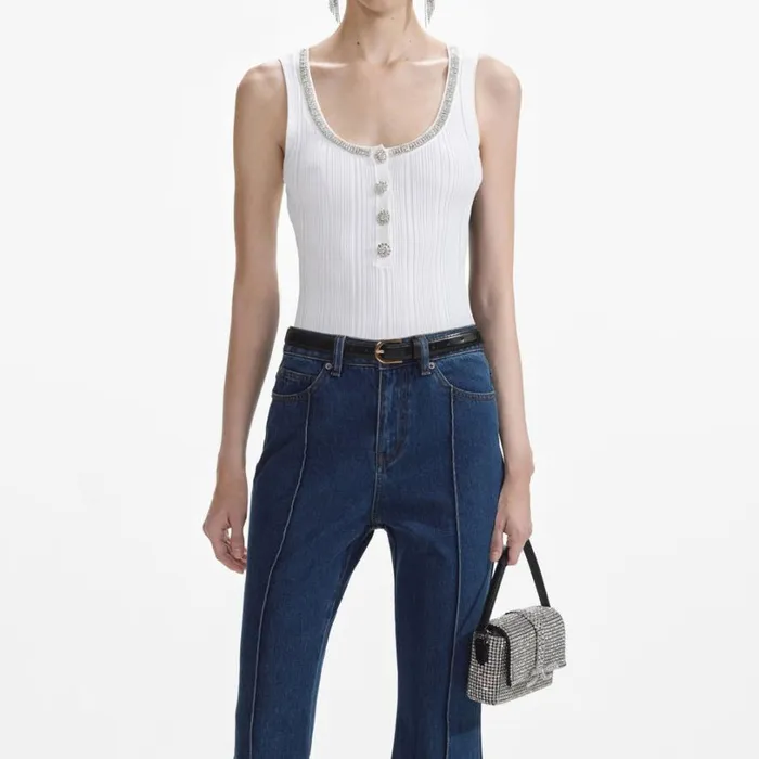 White Ribbed Knit Top Women Self Portrait Tops White Ribbed Knit Top Women Self Portrait Tops