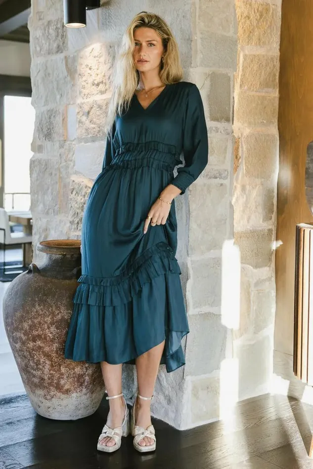 Willa Sleeved Ruffle Dress In Teal Teal Women Bohme Dresses