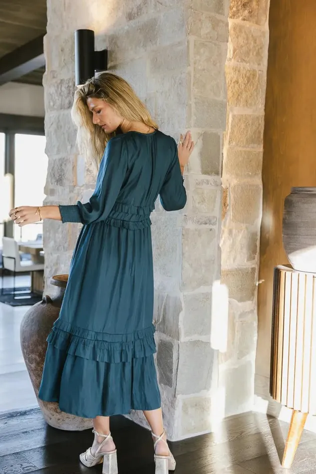 Willa Sleeved Ruffle Dress In Teal Teal Women Bohme Dresses