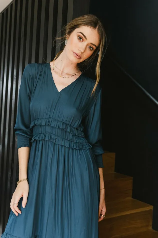 Willa Sleeved Ruffle Dress In Teal Teal Women Bohme Dresses