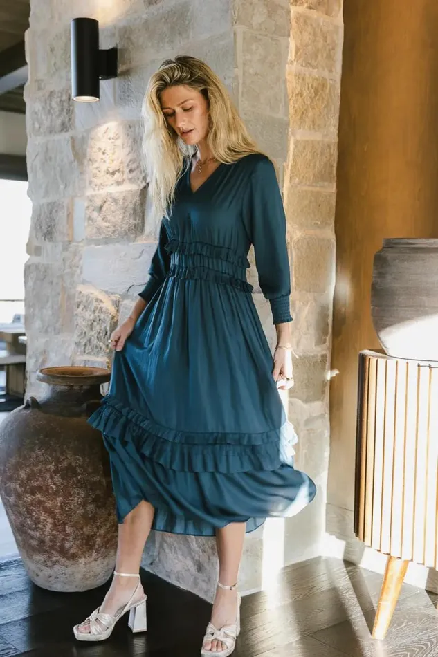 Willa Sleeved Ruffle Dress In Teal Teal Women Bohme Dresses