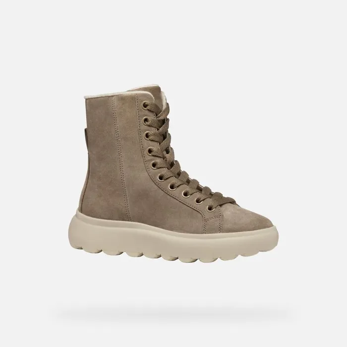 Woman Geox Ankle Boots SPHERICA EC41 WOMAN Taupe Ankle Boots With Laces Taupe