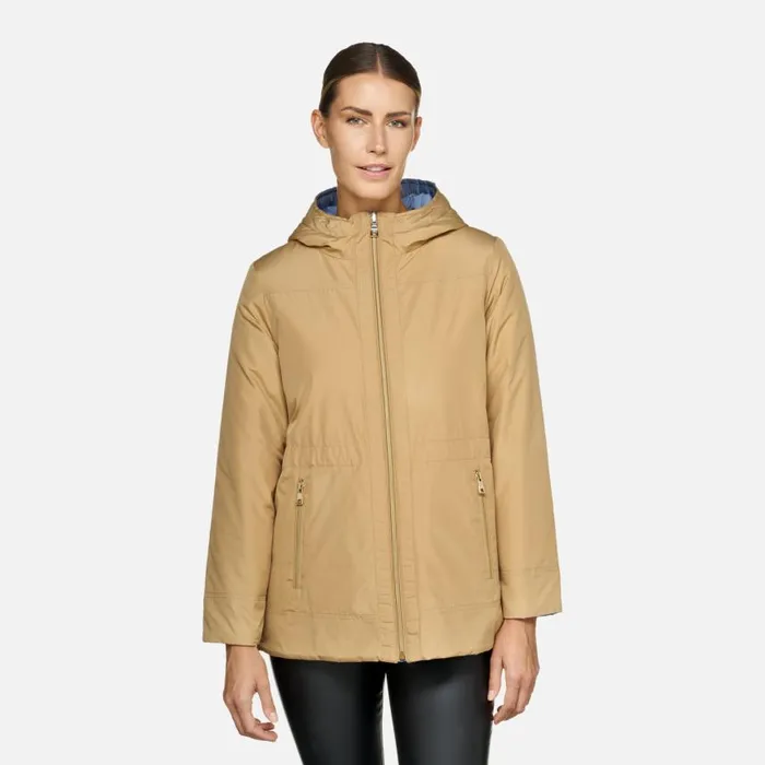 Woman Geox Jackets DORALEA WOMAN TravertineInfinity Reversible Jacket Travertineinfinity